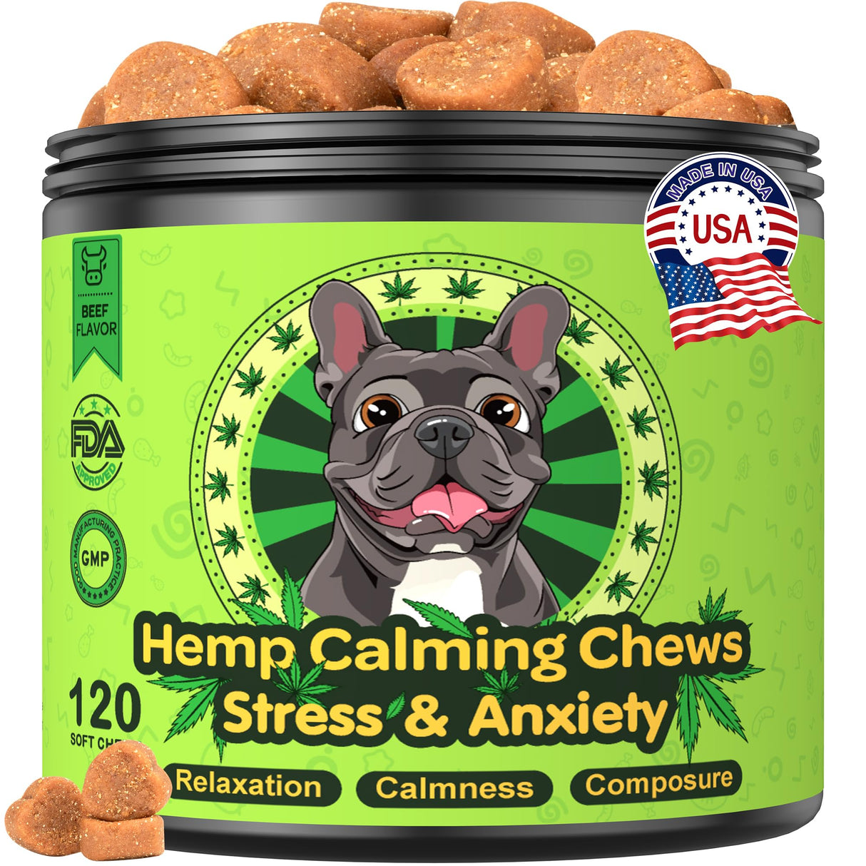 DOGVC Hemp Calming Chews for Dogs Calming Chews - Anxiety Relief Treats, Dog Calming Relaxing Treats Care Hemp Quiet Moments for Dogs Thunderstorm Fireworks Separation Anxiety Relief, Beef, 120 Ct