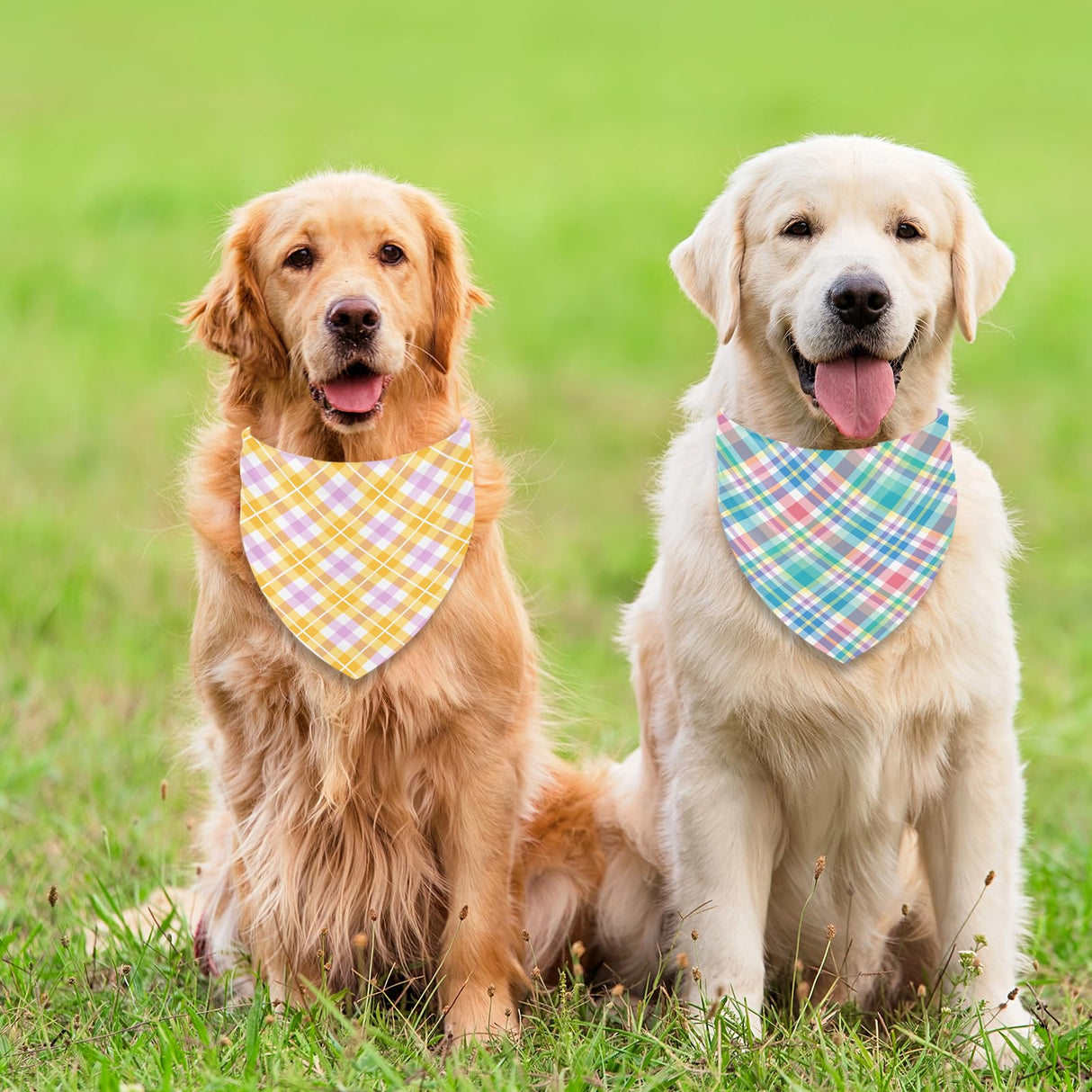 JarThenaAMCS 60Pcs Easter Spring Dog Bandana Pastel Plaid Triangle Pet Scarf Adjustable Puppy Neckerchief Colorful Dog Bib for Summer Medium Large Cat Costume Accessories
