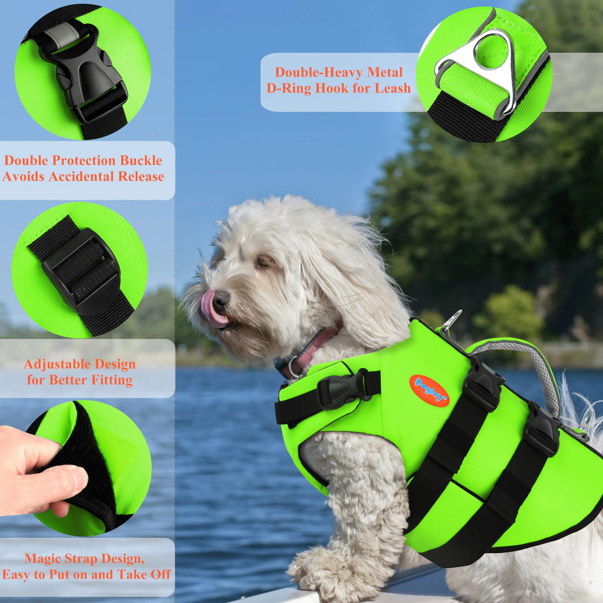 Doglay Dog Life Jacket Neoprene, High Buoyancy Dog Harness Life Vest for Swimming and Boating, Adjustable Swim Vest with Rescue Handle for Small Medium Large Dogs