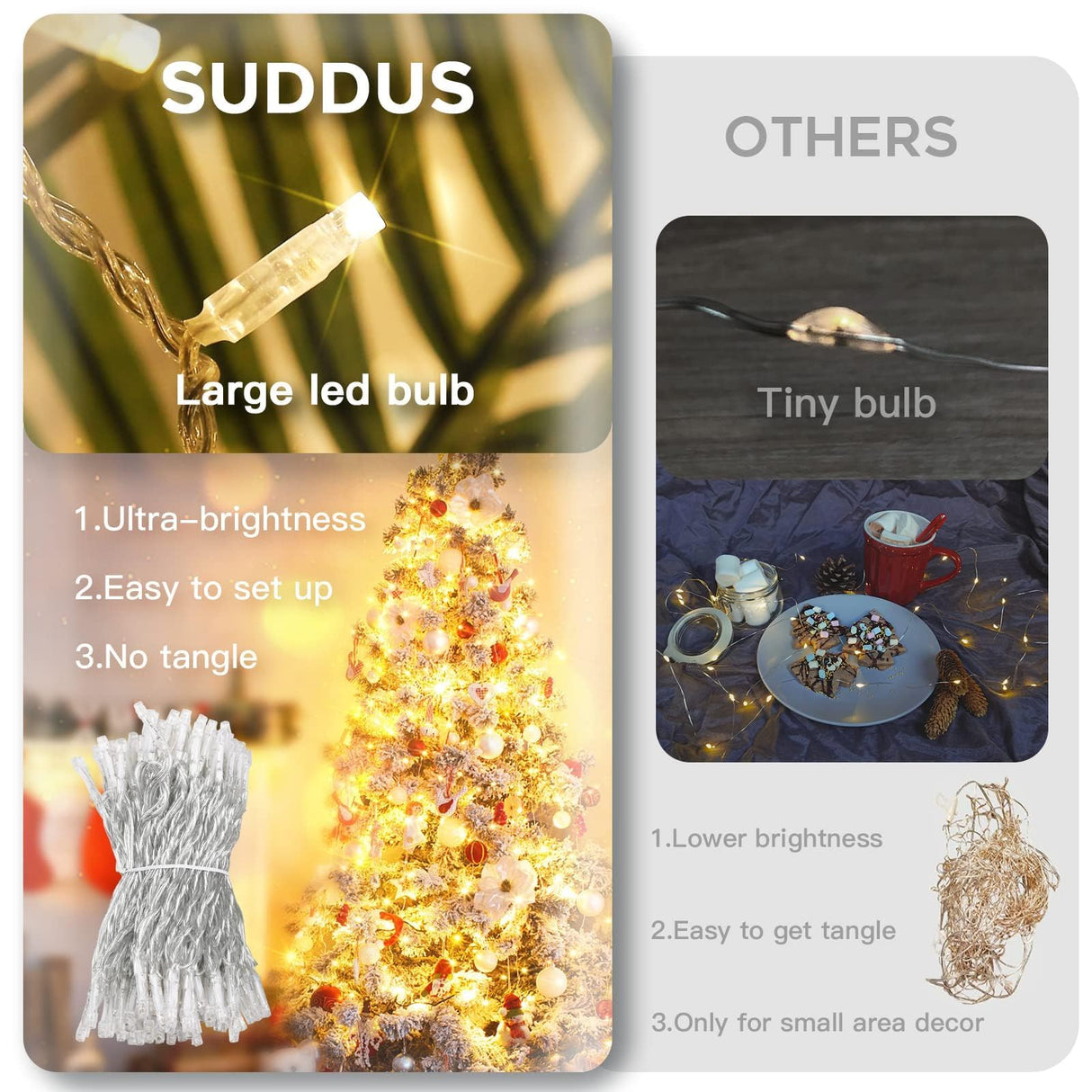 suddus 300 Led Christmas Lights Outdoor, 99ft Christmas Tree Lights Connectable, Warm White Christmas Lights Indoor for Xmas Holiday Yard Party Porch Holiday Lights Decor
