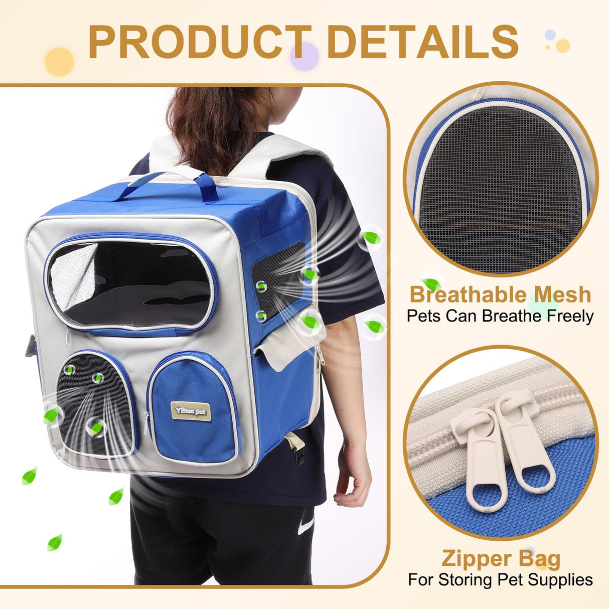 PETAXCELL Pet Backpack Carrier, Portable and Ventilated, Nylon Dogs Cats and Small Animal Travel Bag 14.17", (Orange, 1 Pcs), Intended for Hiking/Camping/Traveling