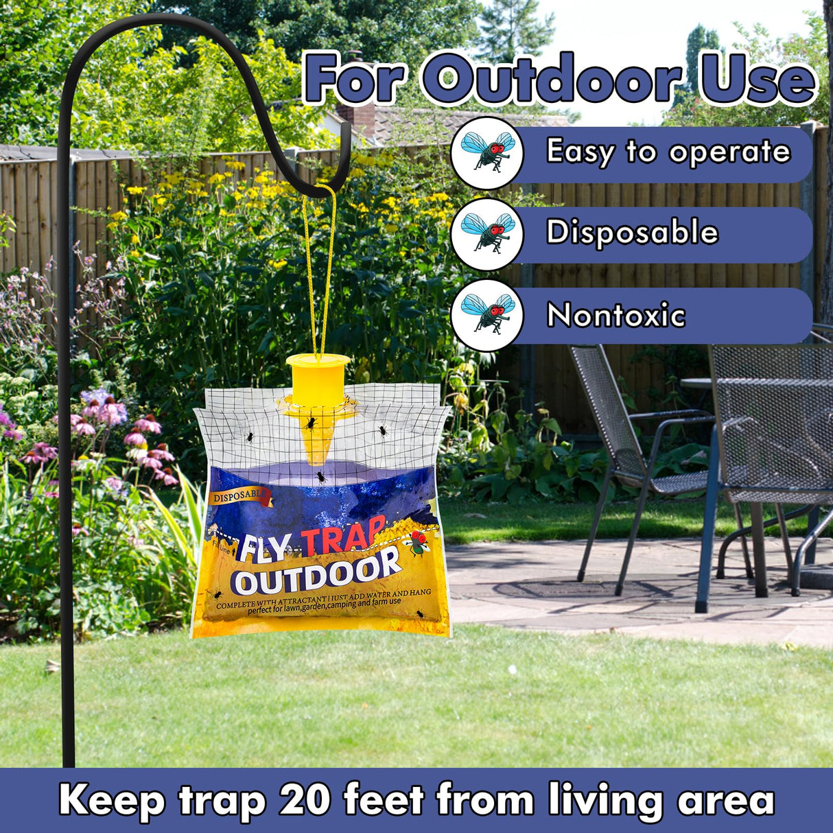Fly Traps Outdoor Fly Trap Hanging with 30g Fly Bait, Natural Pre-Baited Fly Bags Outdoor Disposable Stable Horse Ranch Fly Trap Bag Fly Catchers Killer Outdoor 6 Pack