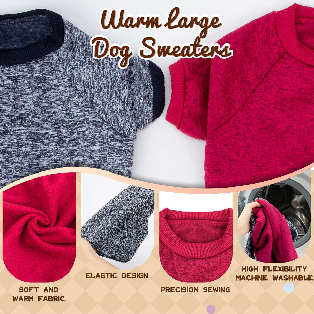 Rypet 2 Pack Large Dog Sweaters for Winter Dog Classic Knitwear Sweater Soft Thickening Warm Dogs Clothes for Medium Large Dogs