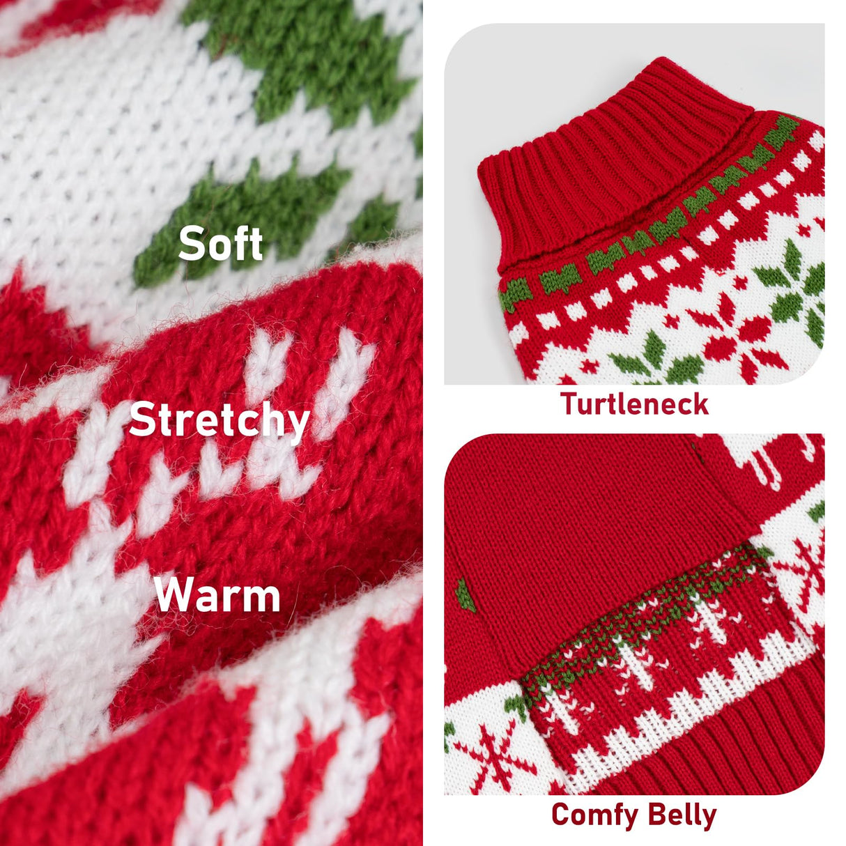 KYEESE Dog Christmas Sweater, Warm Turtleneck Dog Sweater for Small Dogs Boy Girl with Snowflake Reindeer Pattern, Winter Doggie Knitwear with Leash Hole,Soft Pet Clothes, X-Small