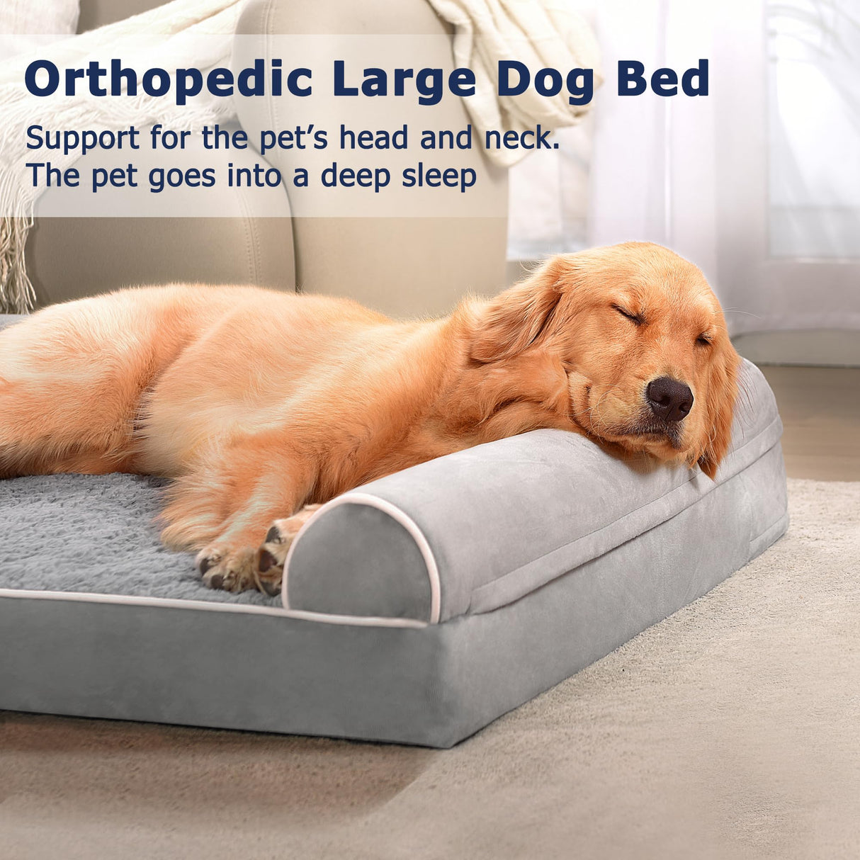 WESTERN HOME Large Dog Bed, Orthopedic Dog Beds with Waterproof Lining, XL Pet Couch with Removable Washable Cover and Nonskid Bottom, Grey