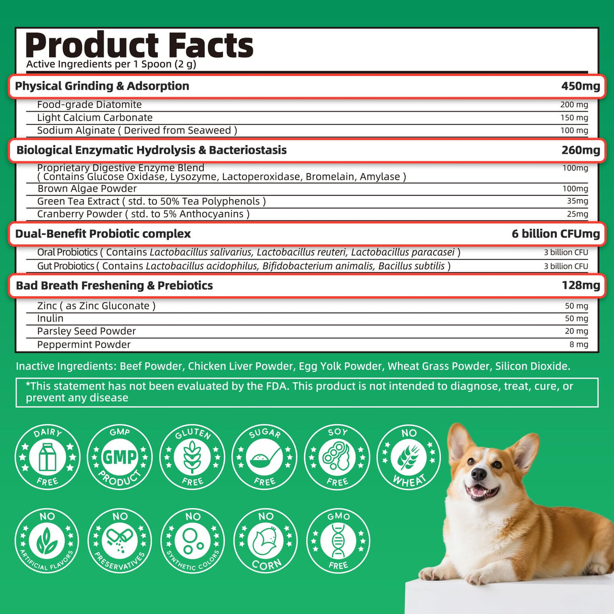 Dog Dental Powder – Teeth Cleaning Powder with 6B CFU Probiotics, Enzymes & Antioxidants, Plaque & Tartar Off, Fresh Breath Support, No Brushing Oral Care, Mint Beef Flavor, 75 Servings