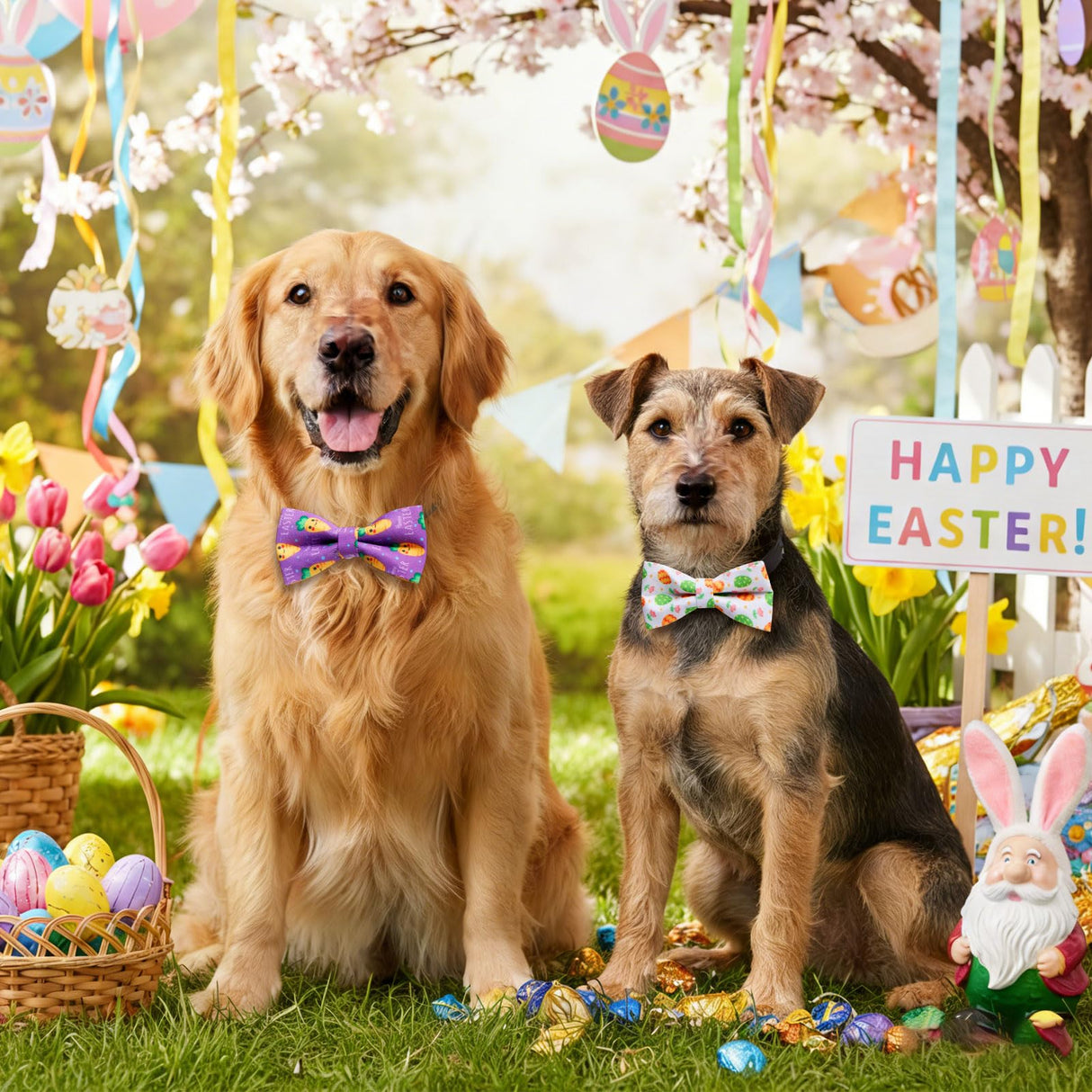 Hillban 50 Pcs Easter Dog Collar Bowties Rabbits Chicks Eggs Carrots Collar Dogs Accessories Attachment with Elastic Bands Detachable Charms for Pets Holiday Costume Photo Props Accessories Shops