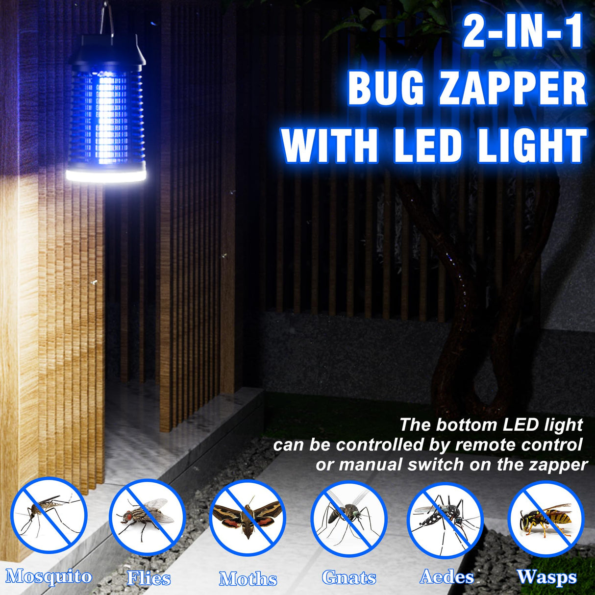 Bug Zapper Outdoor, Mosquito Zapper with LED Light, Fly Zapper Outdoor Indoor, Insect Zapper Electric Fly Traps, Plug in Mosquito Killer for Patio Yard (Manual Control)