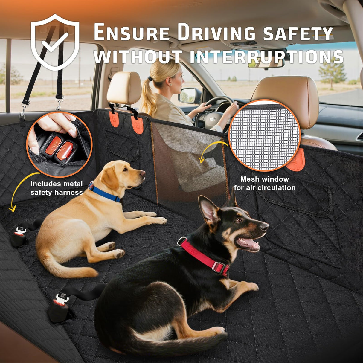 Gimars Holds 400lbs Hard Bottom Back Seat Extender for Dogs, 62x52'' Waterproof Dog Car Seat Cover for Back Seat, Back Seat Pet Cover Dog Hammock for Car SUV Truck with Nonslip Bottom Mesh Window