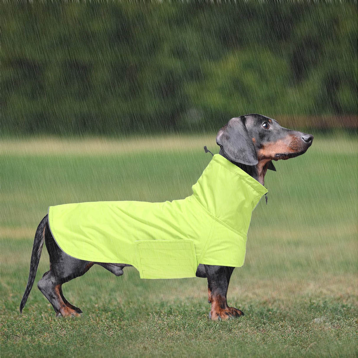 Geyecete Dachshund Raincoat,Miniature Dachshund Raincoat Waterproof Adjustable with High Neck with Harness Hole for Dachshund-Green-L
