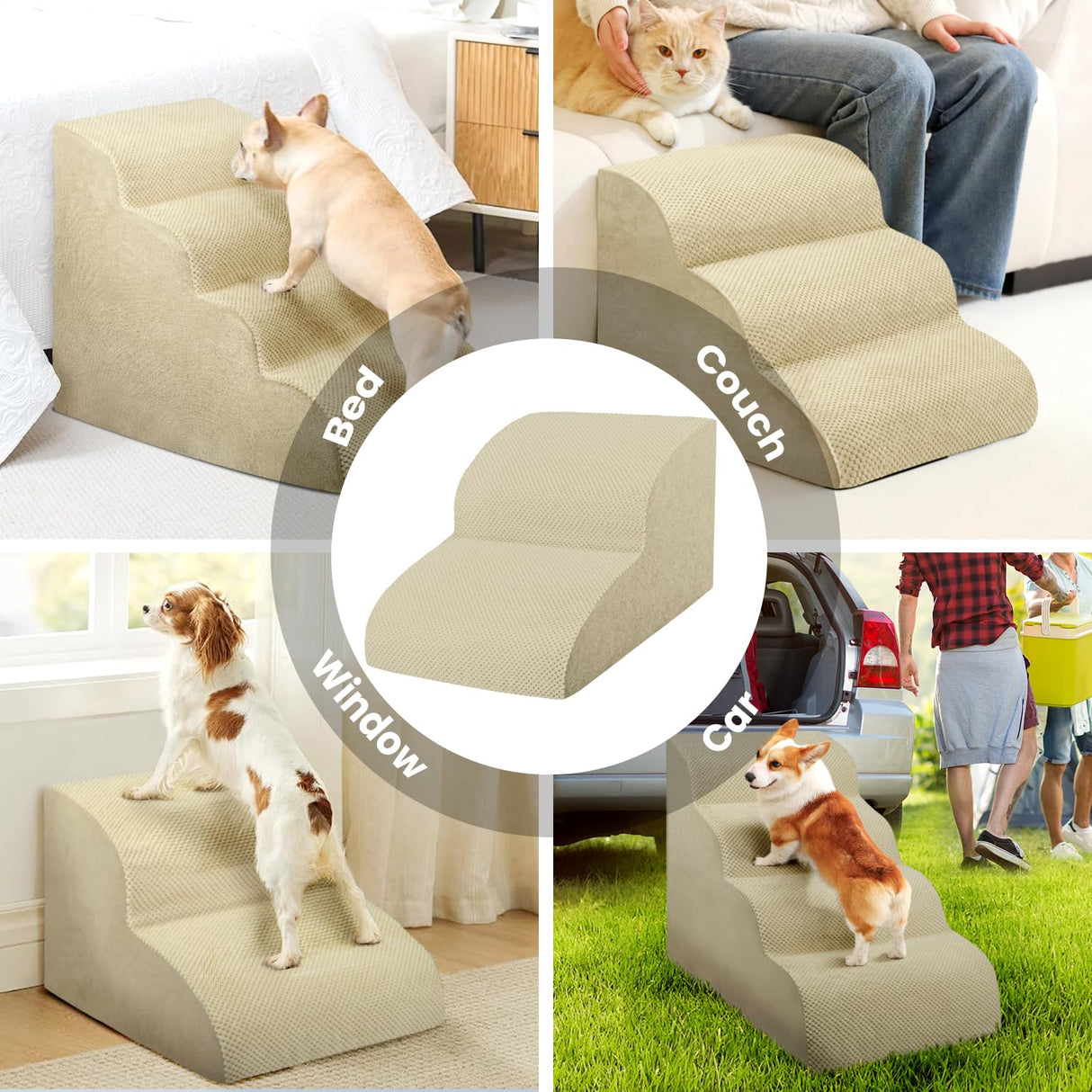 Dog Stairs for Small Dogs, High Density Foam Dog Steps, Extra Wide Non-Slip Pet Ramp for High Beds Or Couch, Soft Doggie Ladder for Dogs Injured, Older Pets, Small Cats