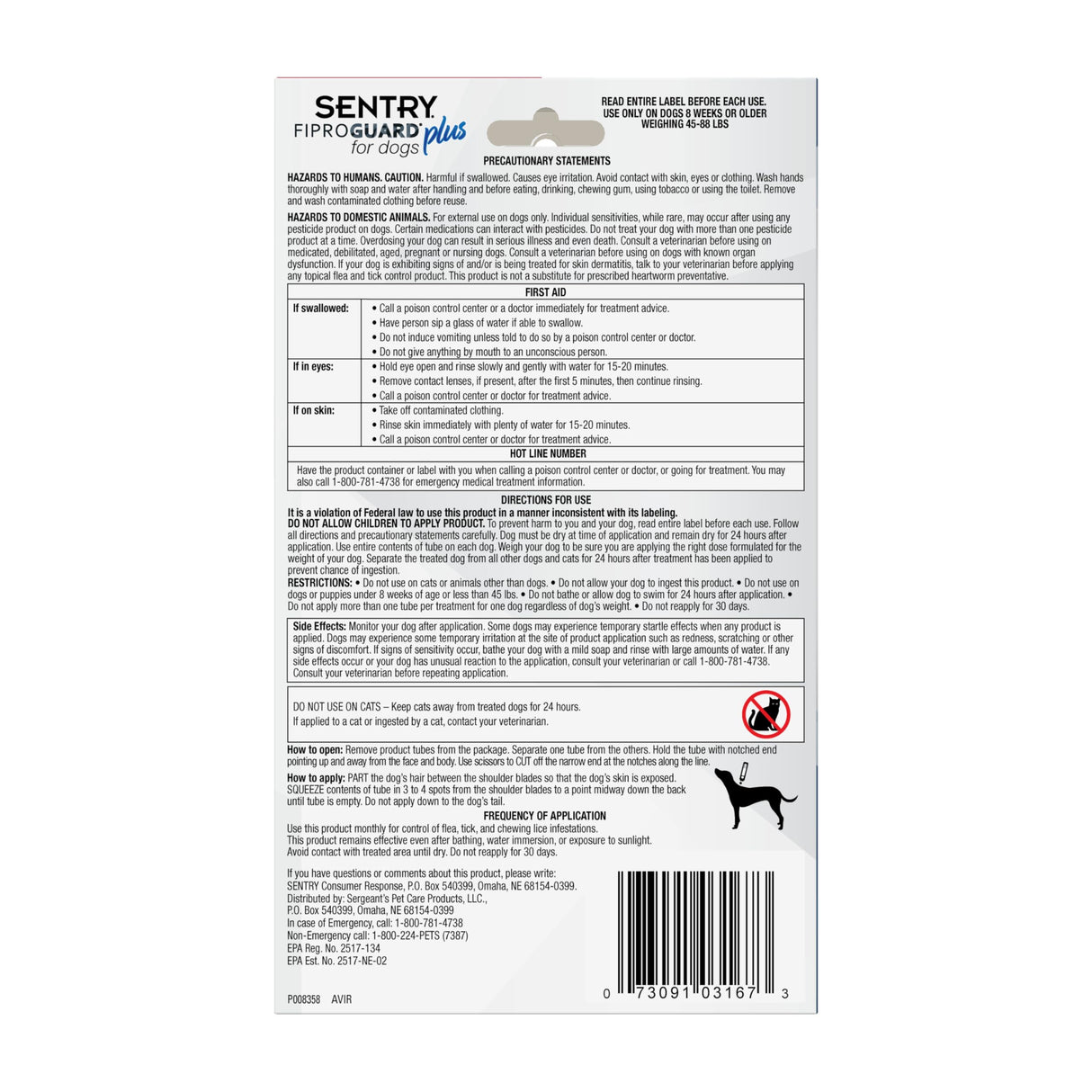 SENTRY Fiproguard Plus for Dogs, Flea and Tick Prevention for Dogs (45-88 Pounds), Includes 6 Month Supply of Topical Flea Treatments