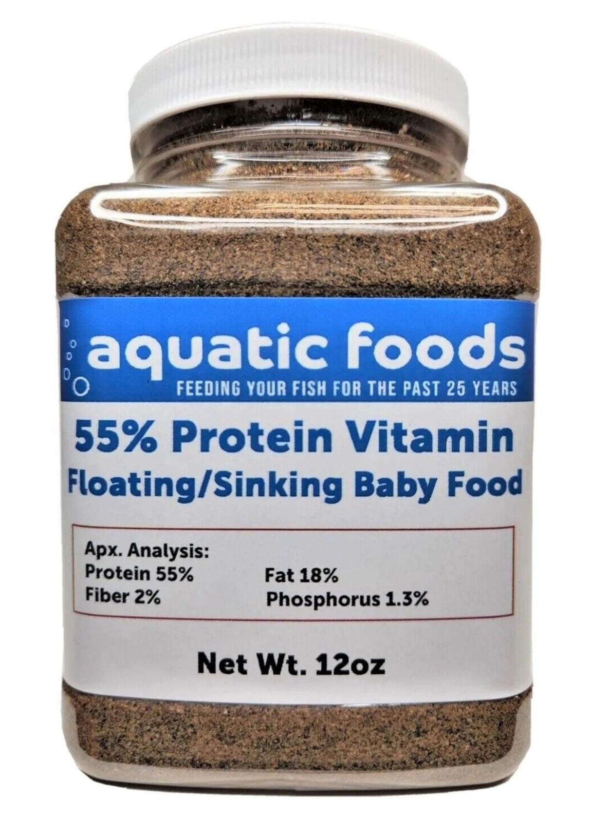 Aquatic Foods Inc. 55% Protein Vitamin Rich Micro Floating/Slow Sinking Baby & Fry Food for Cichlids, Community Fish, Baby Koi & Pond Fish, All Aquarium Tropical Fish...12oz Jar