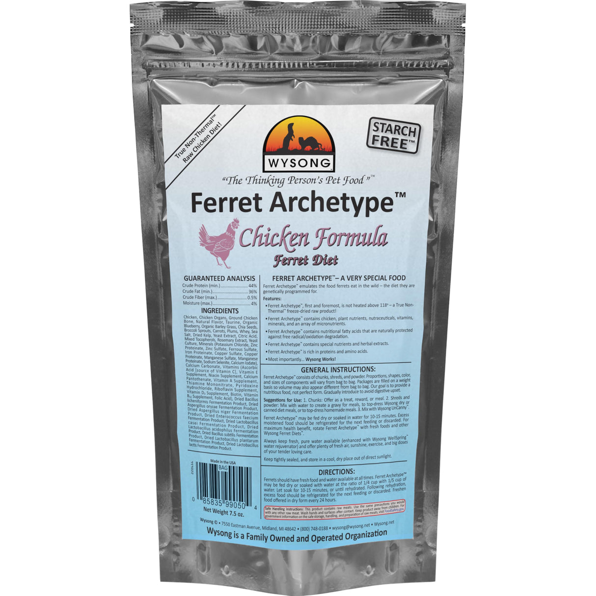 Wysong Ferret Archetype Chicken Formula - Raw Ferret Food - 7.5 Ounce Bag