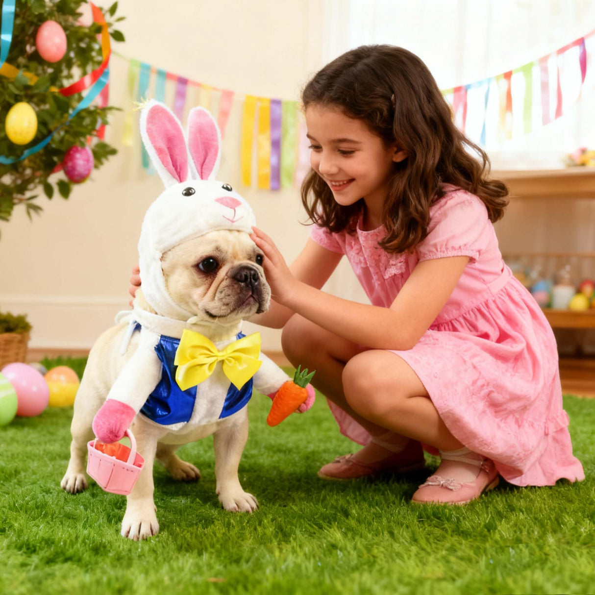MuYaoPet Easter Bunny Dog Costume,3D Pet Rabbit Hat with Ears,Funny Cat Clothes Halloween Eater Party Mascot Outfit for Small Medium Dogs,Easter Egg Hunt Photo Props,L