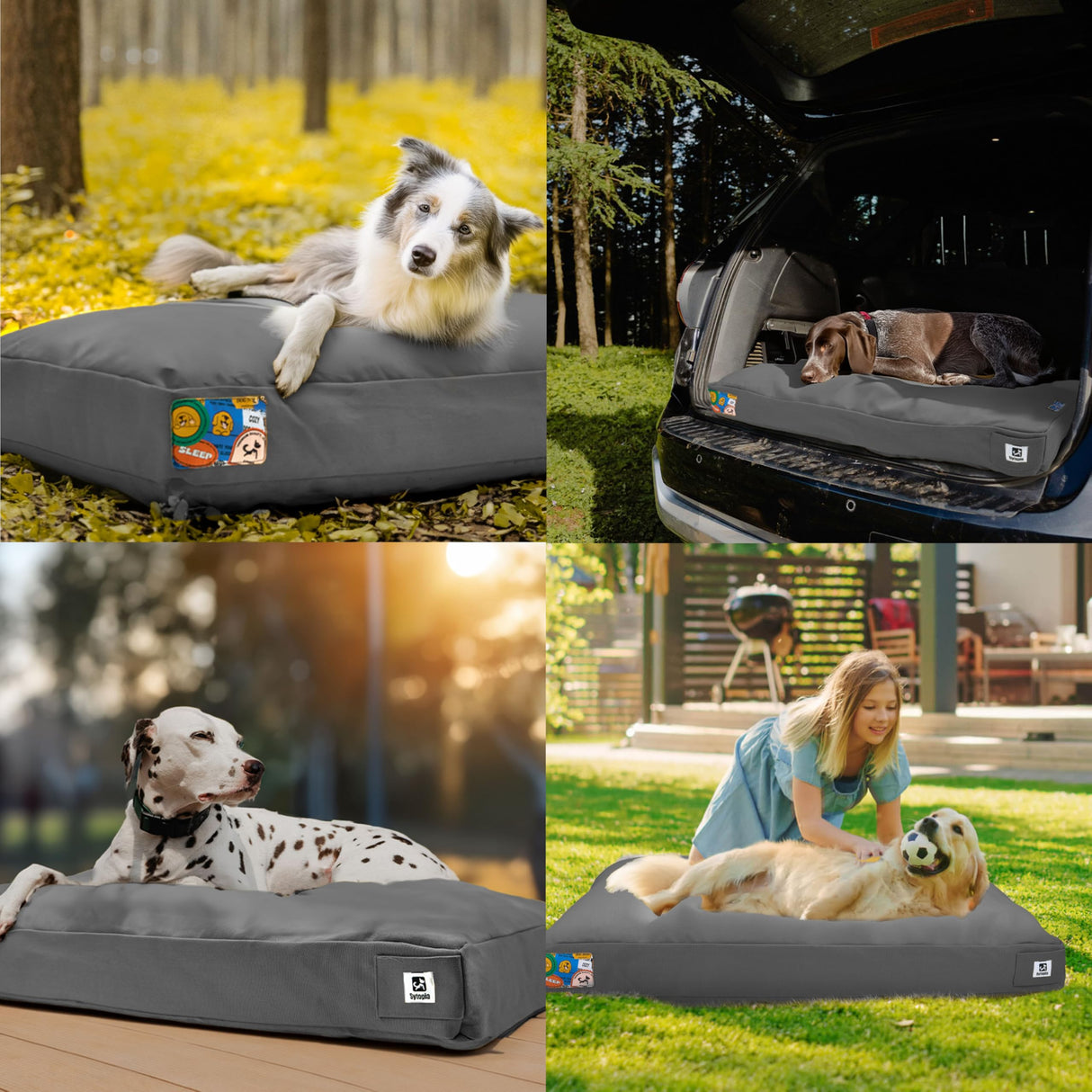 Sytopia 36 Inch Canvas Outdoor Dog Bed for Large Dogs, Waterproof Washable Removable Cover, Indoor Patio Pet Pad for Crate, Dark Grey