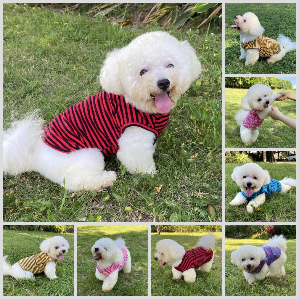 Dog Shirts Cotton Striped T-Shirts, Breathable Basic Vest for Puppy and Cat, Super Soft Stretchable Doggy Tee Tank Top Sleeveless, Fashion & Cute Color for Boys and Girls (XXXL, Black+Red)