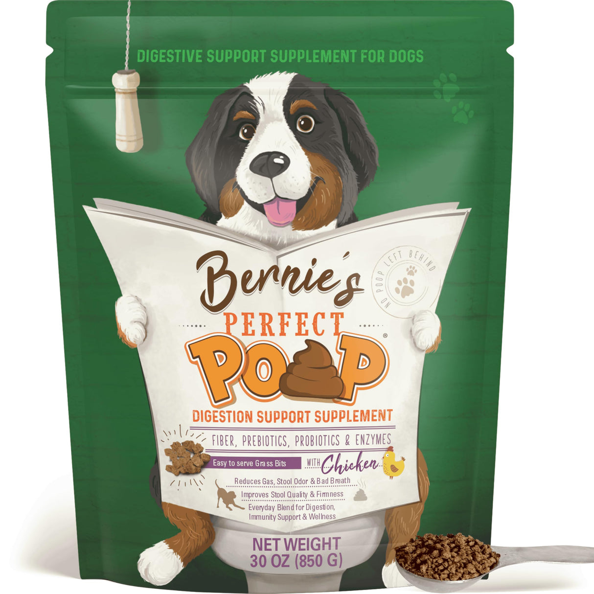 Perfect Poop Digestion & General Health Supplement for Dogs: Fiber, Prebiotics, Probiotics & Enzymes Relieve Digestive Conditions, Optimize Stool, and Improve Health (Chicken, 30.0 oz)