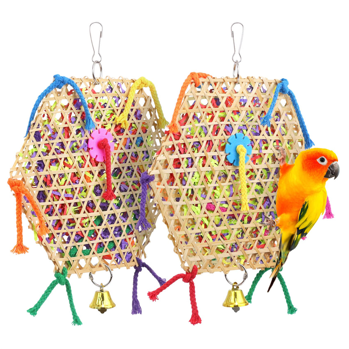 AK KYC Bird Parrot Toys,2 Pack Bird Hanging Foraging Shredder Toys for Small Medium Small Bird Conure Cockatiel Parrotlet Lovebird Budgie