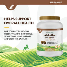 Load image into Gallery viewer, NaturVet All-in-One Dog Supplement - for Joint Support, Digestion, Skin, Coat Care – Dog Multivitamins with Minerals, Omega-3, 6, 9 – Wheat-Free Vitamins for Dogs – 240 Soft Chews
