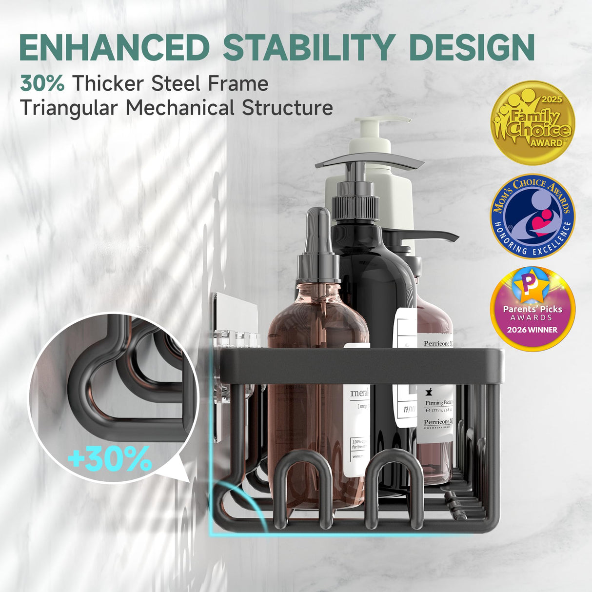 Veken Shower Caddy 6-Pack, Advanced Rustproof Design, No Drilling Adhesive Shelves, Rack with Soap Holder, Large Capacity Bathroom Organizers and Storage, Wall-Mounted Kitchen & Home Decor