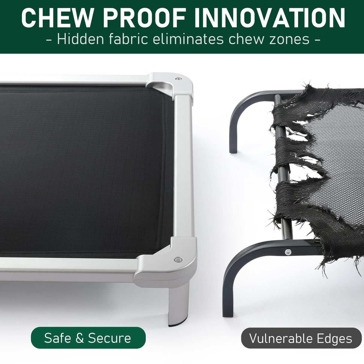 Senneny Chew Proof Elevated Dog Bed Small Sized Dog, Raised Cot for Indoor Outdoor Camping, Heavy-Duty Chew Resistant Hidden Fabric Indestructible Dog Bed, S, 36" L x 24" W x 4.5" H