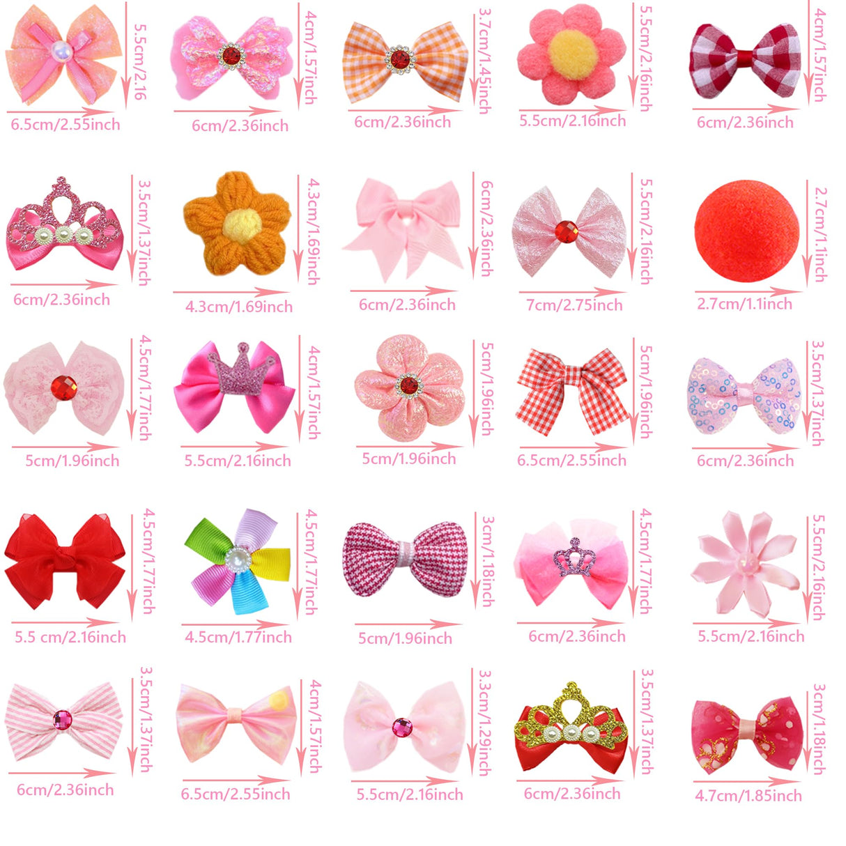 Pet Dog Hair Bows 50pcs - Pink & Red Assorted, Handmade Rubber Band Bows for Small Medium Dogs, Puppy Girl Hair Accessories, Cute Grooming Bows for Yorkies Maltese Chihuahua