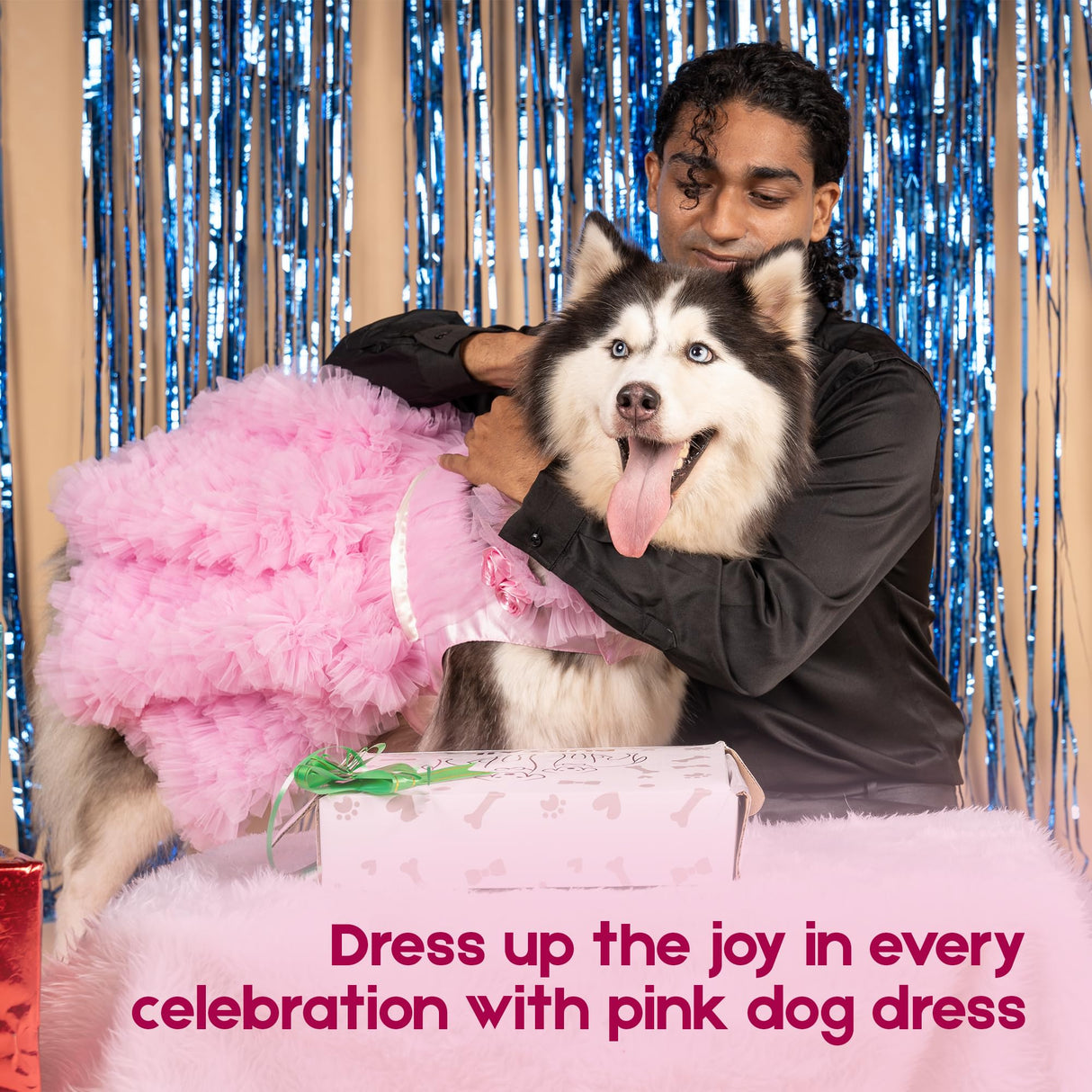 Puptail Medium & Large Dog Dress with Dog Bandana - Pink (Shih Tzu, Labrador, Golden Retriever, Pug & Cat Cloths)