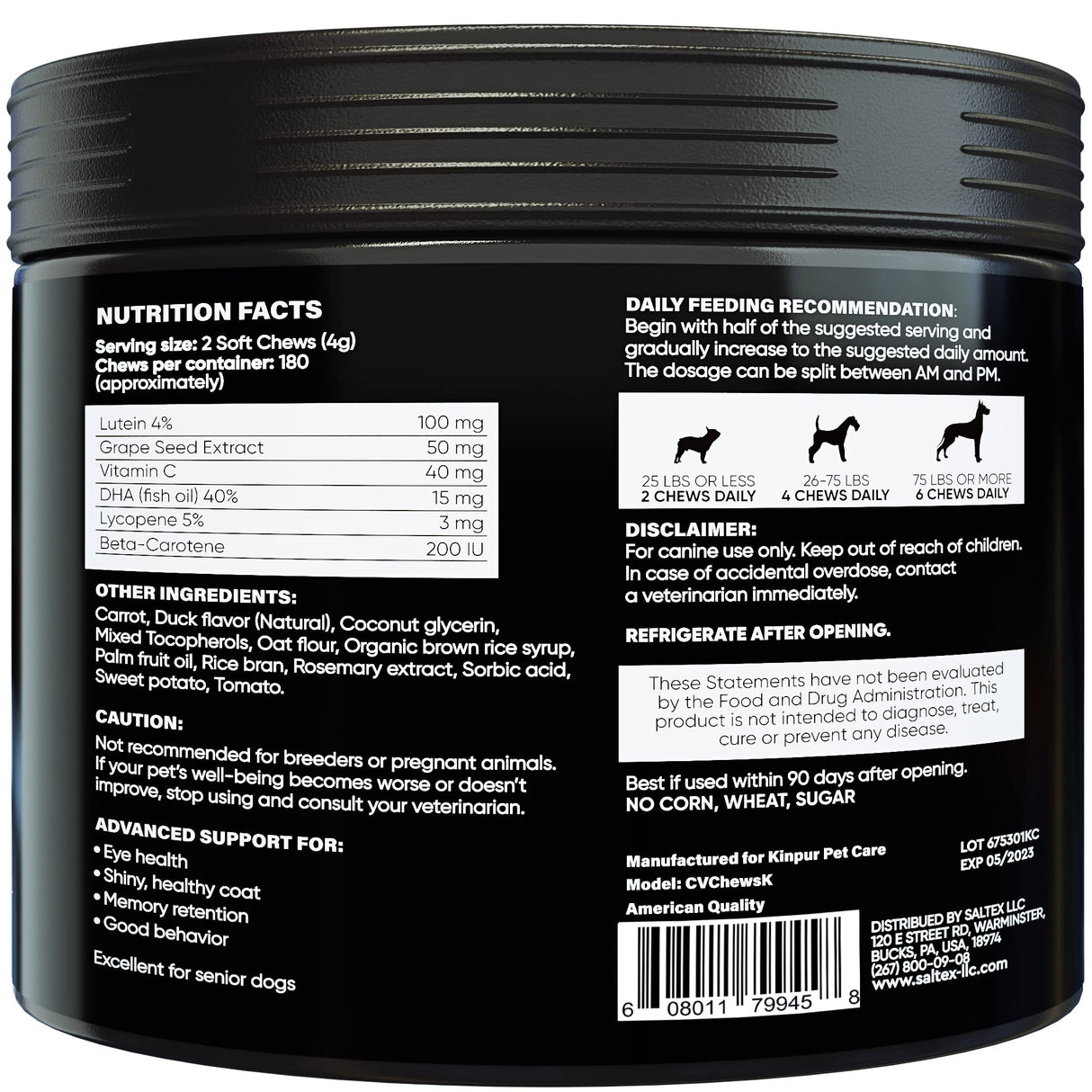 Eye Vitamins for Dog Eye Health & Tear Stains - Clear Vision Soft Chews for Dog Eye Care & Immune Support with Lutein, Lycopene, Vitamin C, Carrot, Fish Oil for All Breeds and Ages - 180ct