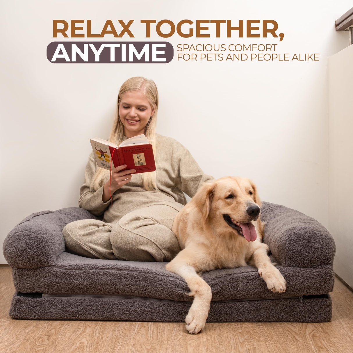 2 in 1 Human Dog Bed for Adult Foldable – Waterproof, Orthopedic Foam, Machine Washable Sherpa Cover, Non-Slip Base – Human Size Dog Bed (Dolphin Gray, 72x44x11)