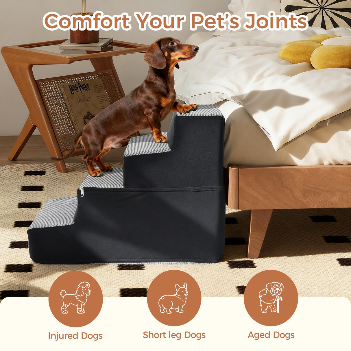 VERASCOT Dog Stairs for Small Dogs and Cats 18.5" H 4-Step Dog Steps for High Bed Couch and Sofa High-Density Foam Pet Stairs with Supporting Board Pet Steps with Non-Slip Bottom Washable Cover