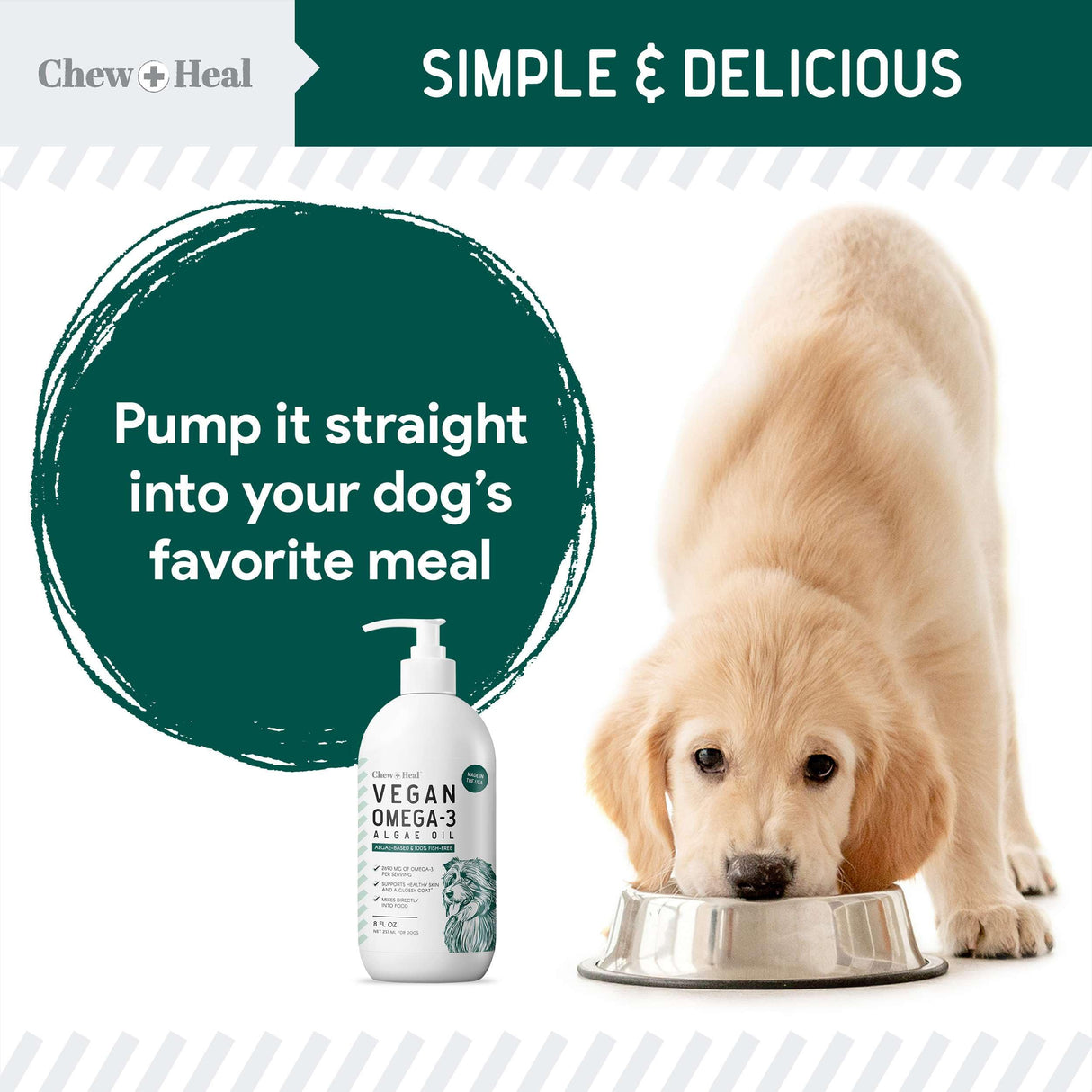Vegan Omega 3 Oil for Dogs - 8 oz of Fish Free Algae Oil for Healthy Skin and Coat - Made with Omega 3 and 6 Fatty Acids, EPA, DHA, and DPA - Made in The USA
