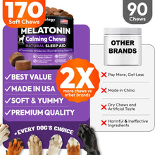 Load image into Gallery viewer, Advanced Melatonin for Dogs - 170 Dog Melatonin Calming Chews for Small and Large Dogs - Natural Hemp Dog Sleep Aid, Puppy Sleeping Pills, Anxiety, Stress, Separation, Barking, Fireworks - Made in USA