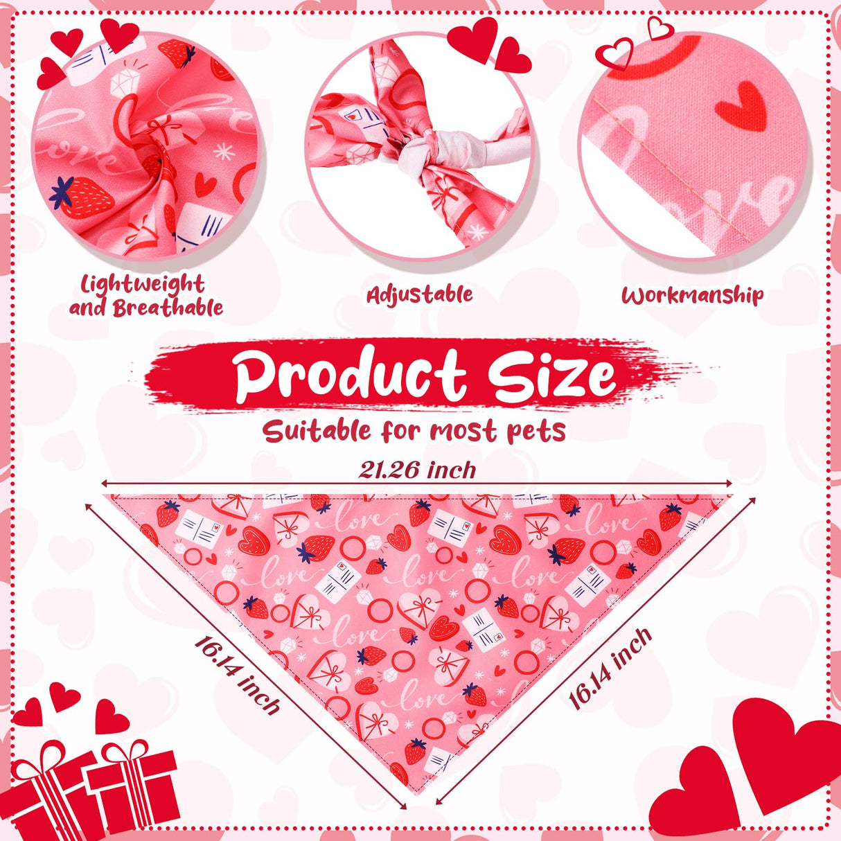 Reginary 72 Packs Valentine's Dog Bandanas Bulk Dog Heart Red Bandanas Valentine Pet Scarf Bibs Triangle Puppy Bibs Adjustable Puppy Scarf for Pet Costume Accessories