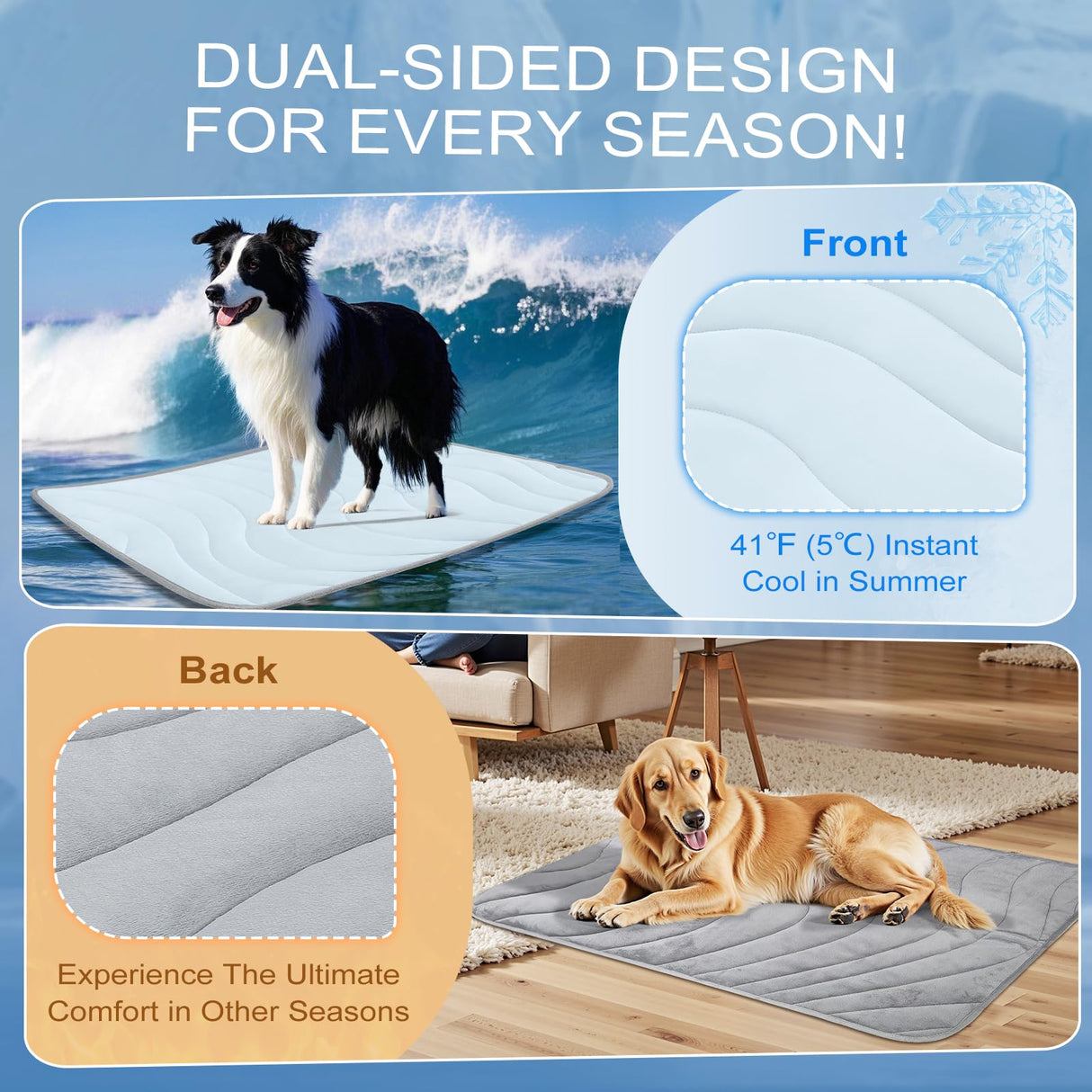 Cozyide Dog Cooling Mat, Medium Cooling Mat for Dogs, Reversible Pad for Pet, 28" L x 22" W, Blue