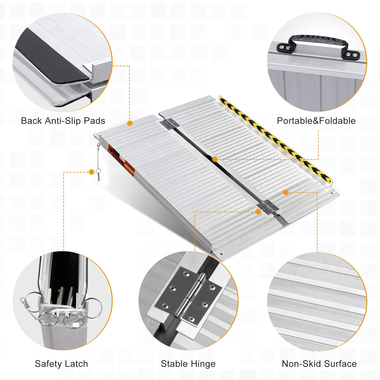 ORFORD Non Skid Folding Wheelchair Ramp 3ft, 800 lbs Weight Capacity, Utility Mobility Access Threshold Ramp, Portable Aluminum Foldable Wheelchair Ramp, for Home Steps Stairs Doorways Scooter
