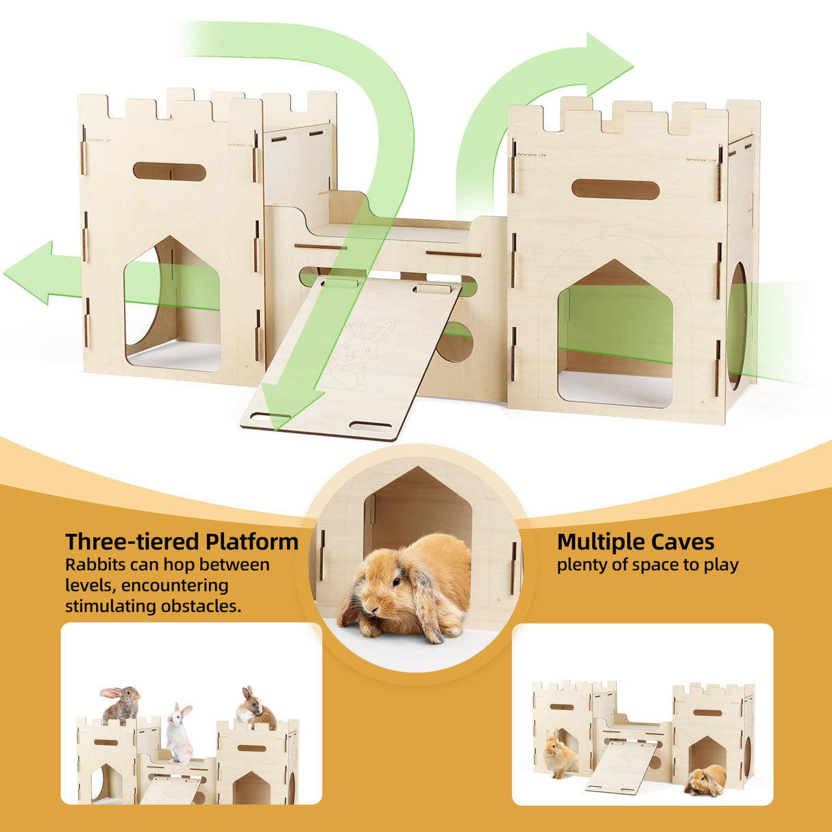 HIIMALEX Extra Large Wooden Bunny Castle House Multistory Climbing Tower Hideout Ventilated Sturdy Habitat for Rabbit Guinea Pig Chinchilla Ferret