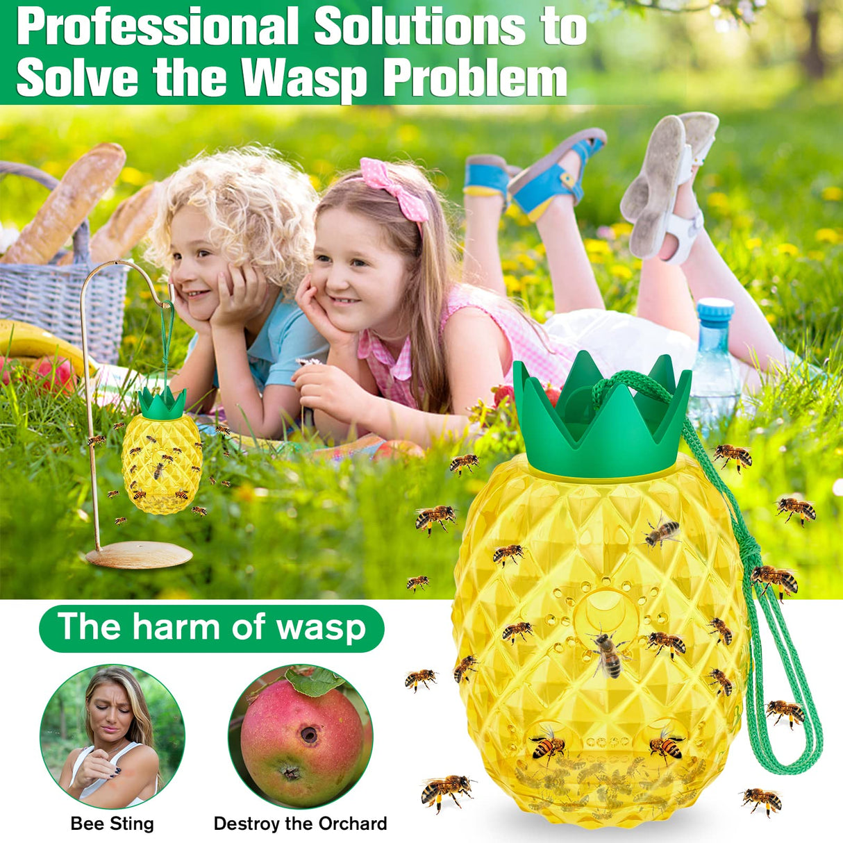 Wasp Traps Catcher - Honey Bee Trap, Insect Catcher, Wasp Trap, Bee Trap, Outdoor Wasp Deterrent Killer, Reusable Insects Traps Bee Catcher for Hornets, Yellow