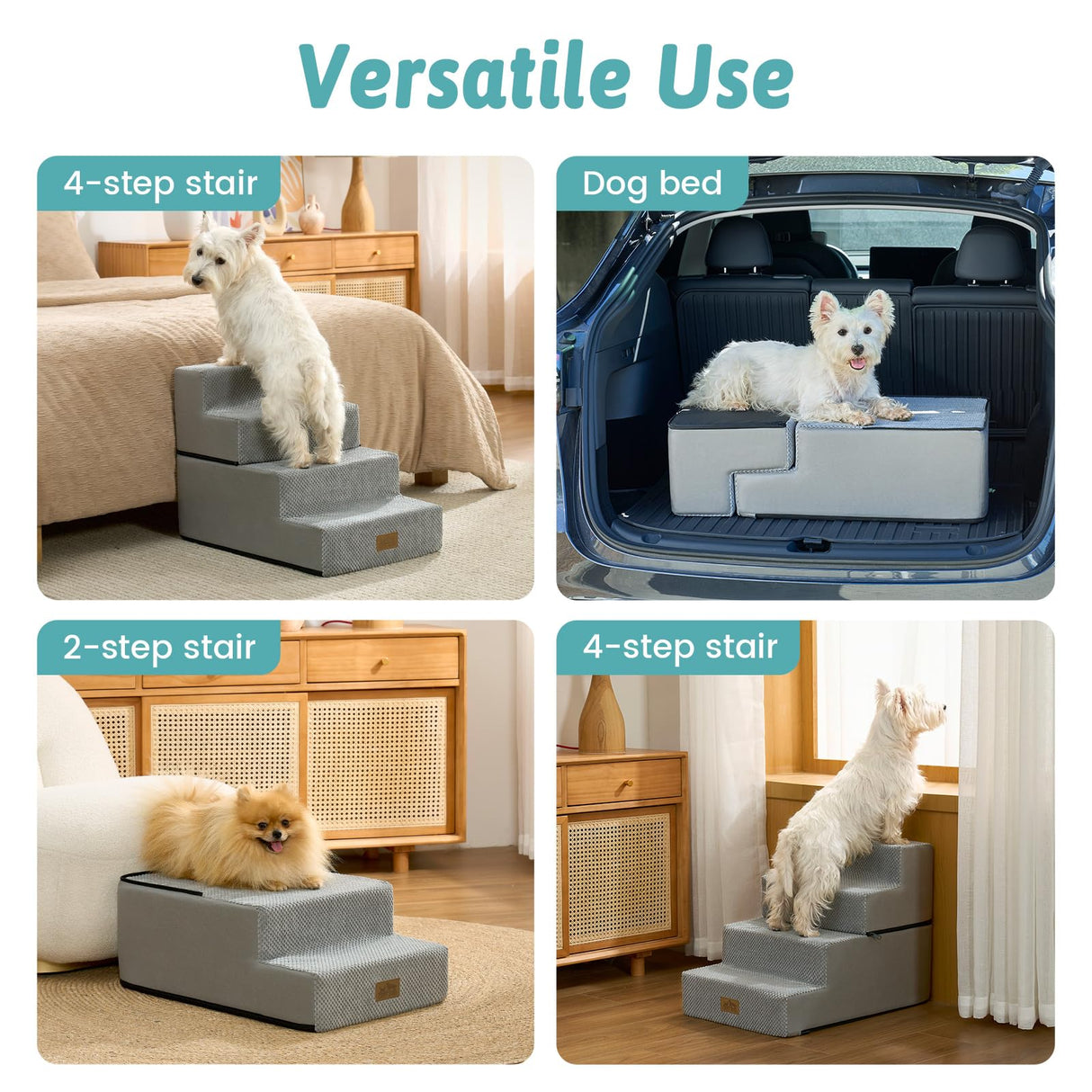 COZY KISS Dog Stairs for Small Dogs, 4 Tier Removable Pet Stairs for Couch and Bed, 17.7" H Dog Steps for Old Cats, Puppy, Small Dogs, 15.7x23.6x17.7 inch, Gray