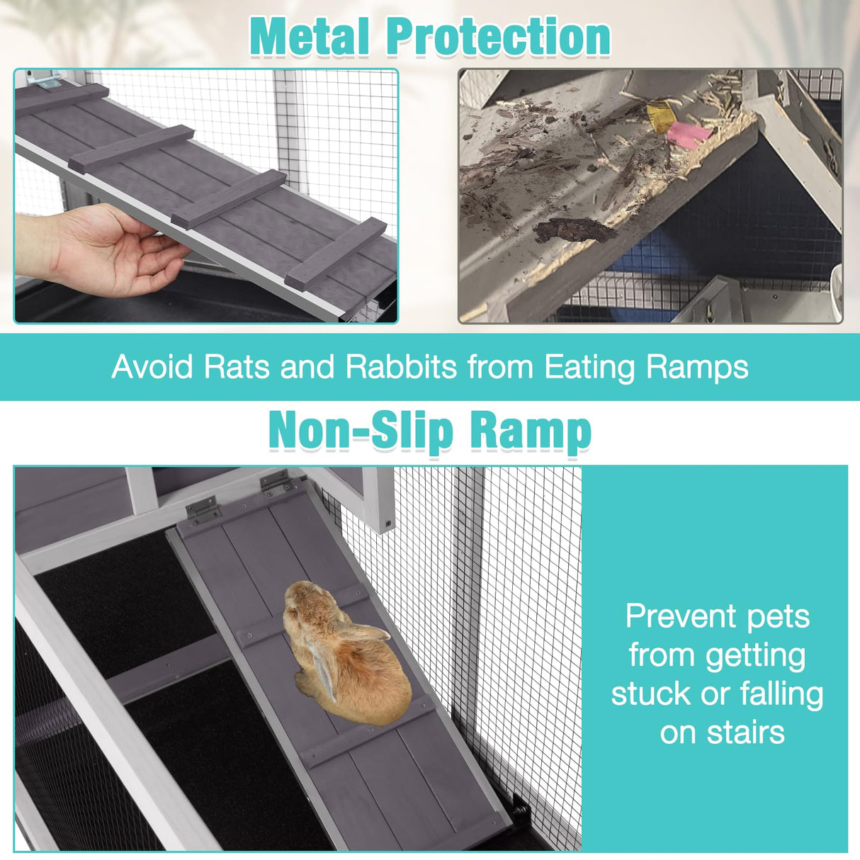 Suumerpety 62" Rabbit Hutch with Chew-Proof Ramp & Waterproof Roof - Indoor/Outdoor Bunny Cage, 2-Story Design, 6 Lockable Caster Wheels & Dual Pull-Out Trays (Grey)