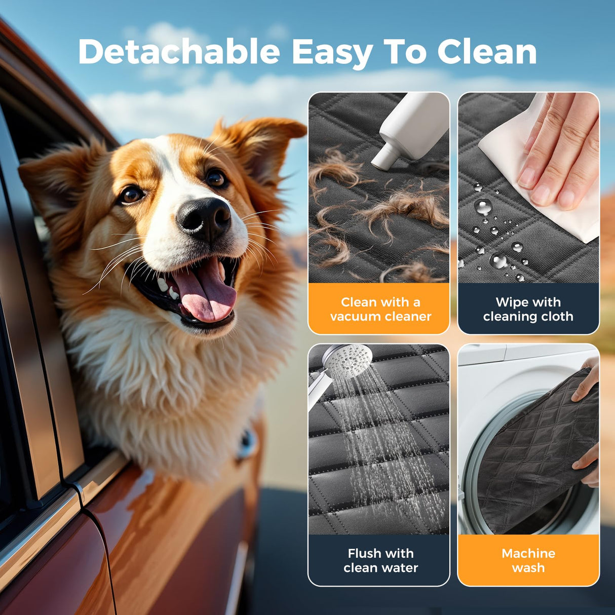 Dog Car Seat Cover for Back Seat, Hard Bottom Back Seat Extender for Dogs - Supports 400lbs,New Waterproof, Scratch Resistant, Anti Slip Portable Dog Hammock,Suitable for Cars, SUVs and Trucks(black)