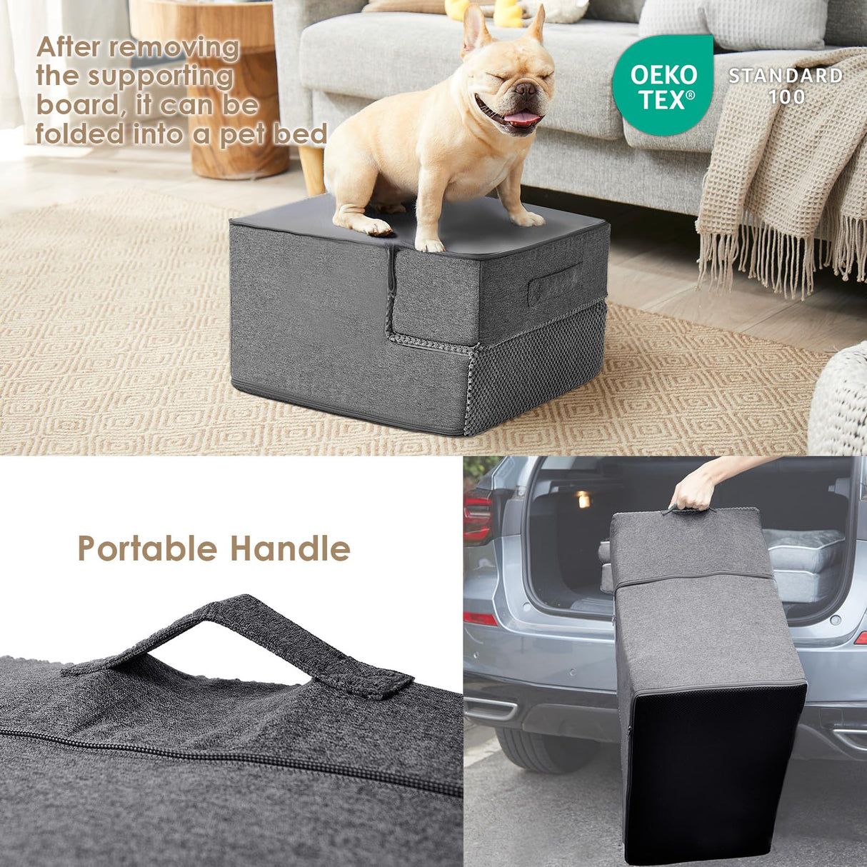 EHEYCIGA Dog Stairs for Small Dogs 13.5" H, 3-Step Dog Steps for Couch Sofa and Chair, Pet Steps for Medium Cats, Non-Slip Balanced Pet Ramp Indoor, Grey