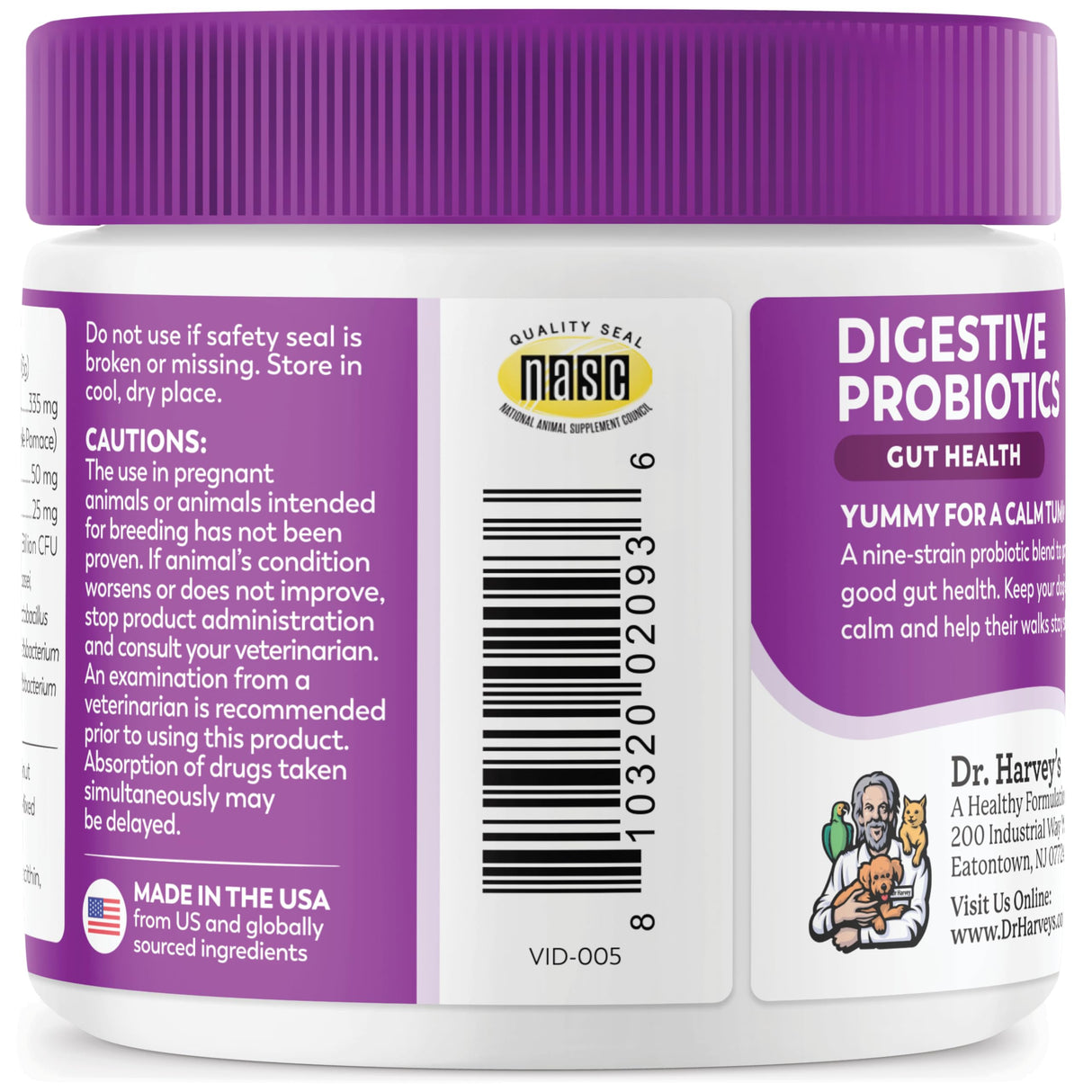 Dr. Harvey's Digestive Probiotic Soft Chews for Dogs, 9 Probiotics for Gut Health, Diarrhea and Bowel Support, Peanut Butter Flavor (90 Chews)