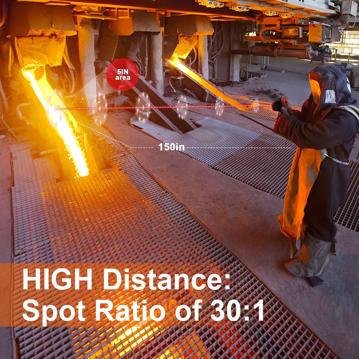 BTMETER BT-1500 Pyrometer 30:1 Industrial Laser Thermometer Gun, -58β to 2732β Non Contact High Temp Infrared Thermometer Digital IR Temperature Gauge Orange(NOT for Human Temp Test)