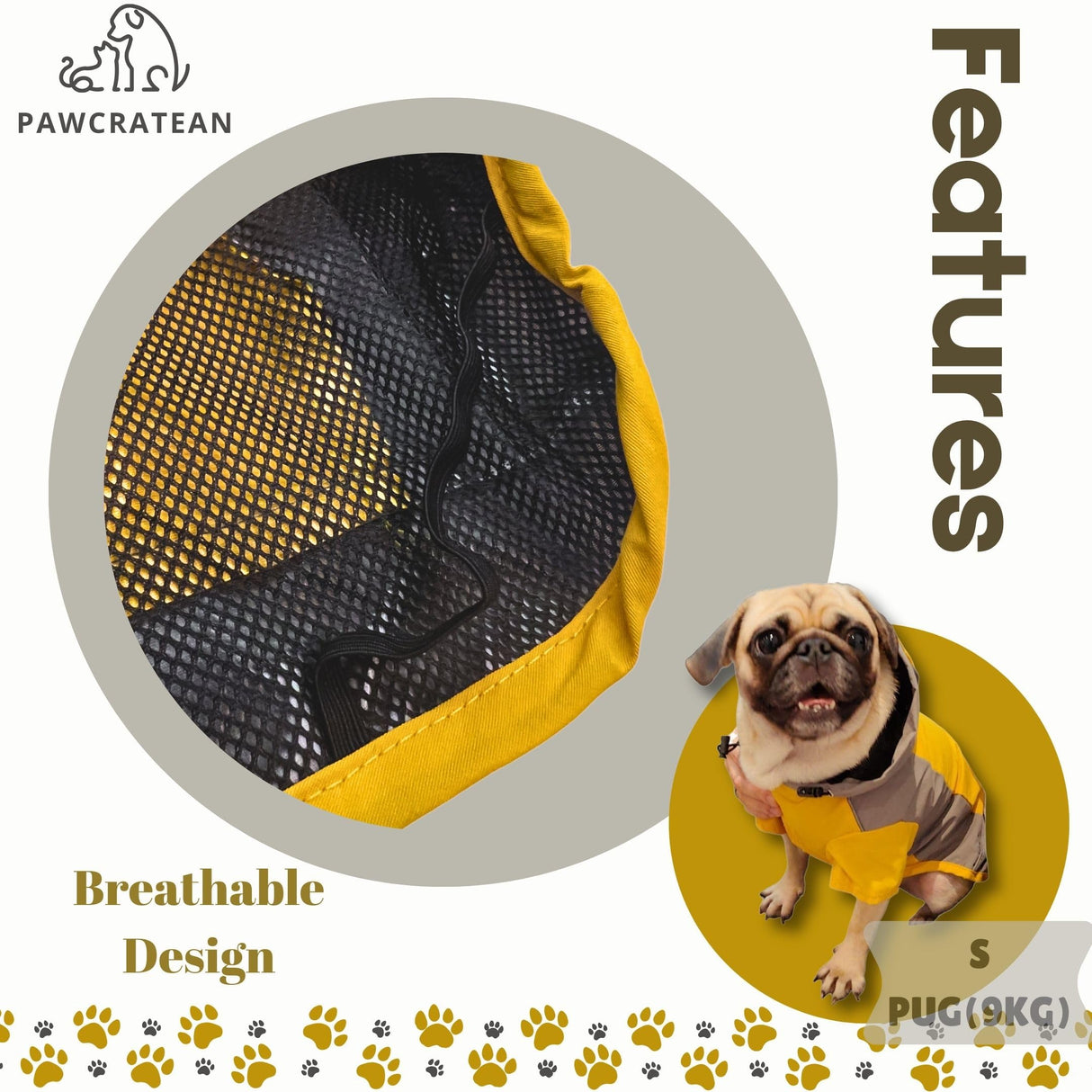 Pawcratean Dog Raincoat, Water Resistant, Adjustable, Cool Design (Yellow, XX-Large)