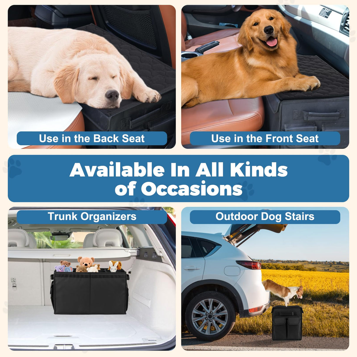 Back Front Seat Extender for Large Dogs Up to 200 Lbs, Adjustable Dog Back Seat Extender with Cushion & Storage Box, Car Organizer Gap Filler for Front or Back Seat