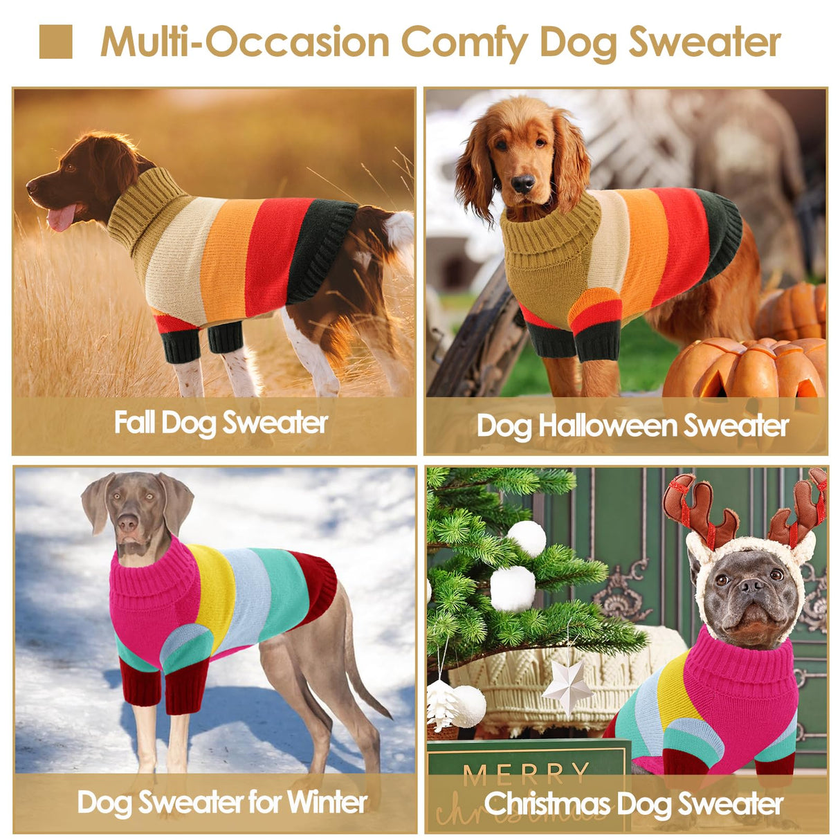 AOFITEE XL Dog Sweater, Extra Large Dog Sweater Girl Boy, Stretchy Turtleneck Pet Sweaters for Large Breed, Warm Dog Holiday Pullover for Labrador, Golden Retriever, Rottweiler (Brown XL)