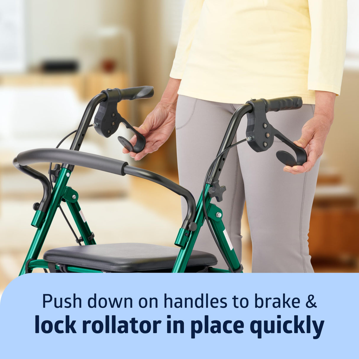 Medline Steel Foldable Adult Transport Rollator Mobility Walker with 6” Wheels, Green