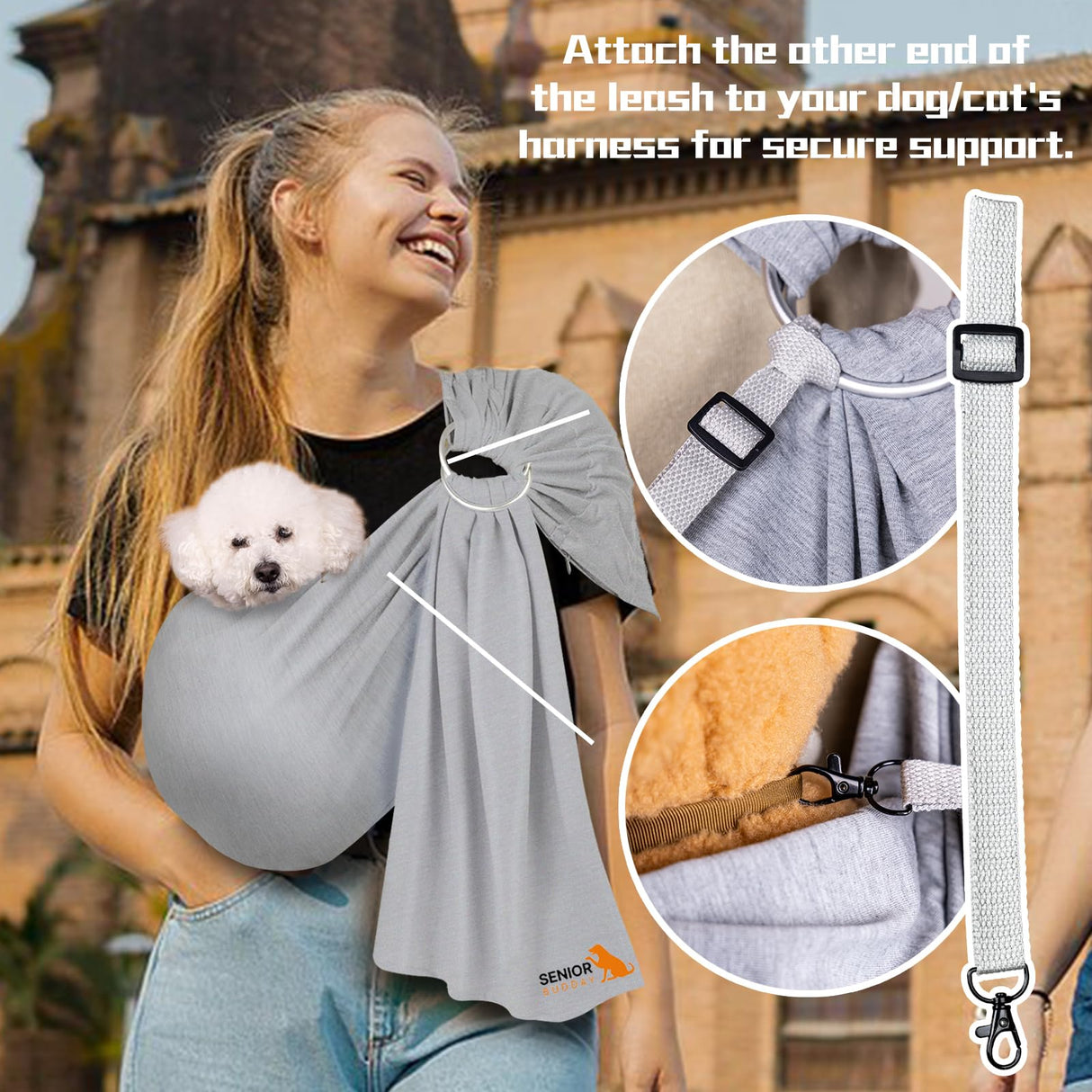 Dog Sling Carrier for Small Dogs,Carrying Wrap Anti-Anxiety Cat Sling,Adjustable Pet Sling(Light Gray)