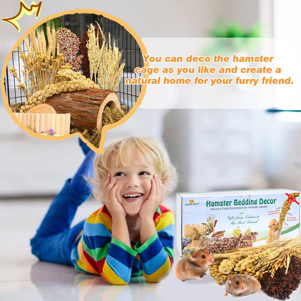 ALWZ-RDY Natural Hamster Bedding, Hamster Herbs Flowers for Hamster Cage Enclosure Habitat Decor Hamster Sprays for Dwarf Syrian Guinea Hamsters Gerbil Degus or Other Small Animals(Grain Version)